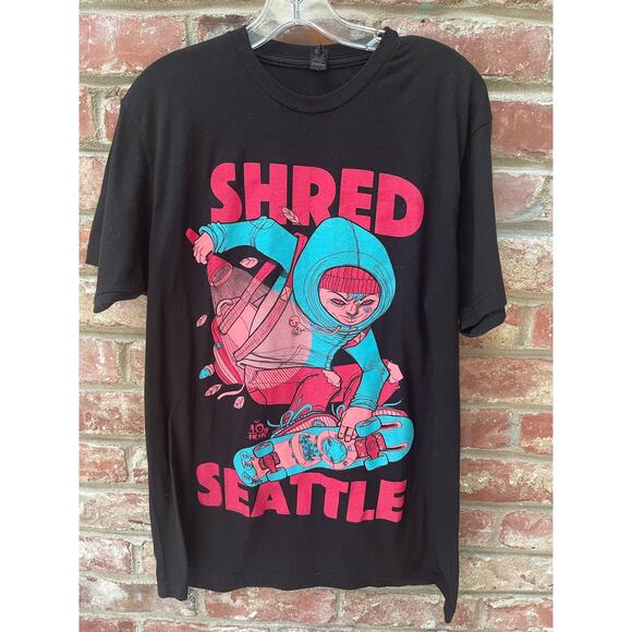 Shred Seattle Graphic Tee Skateboarding‎ Streetwear large black - Picture 3 of 9